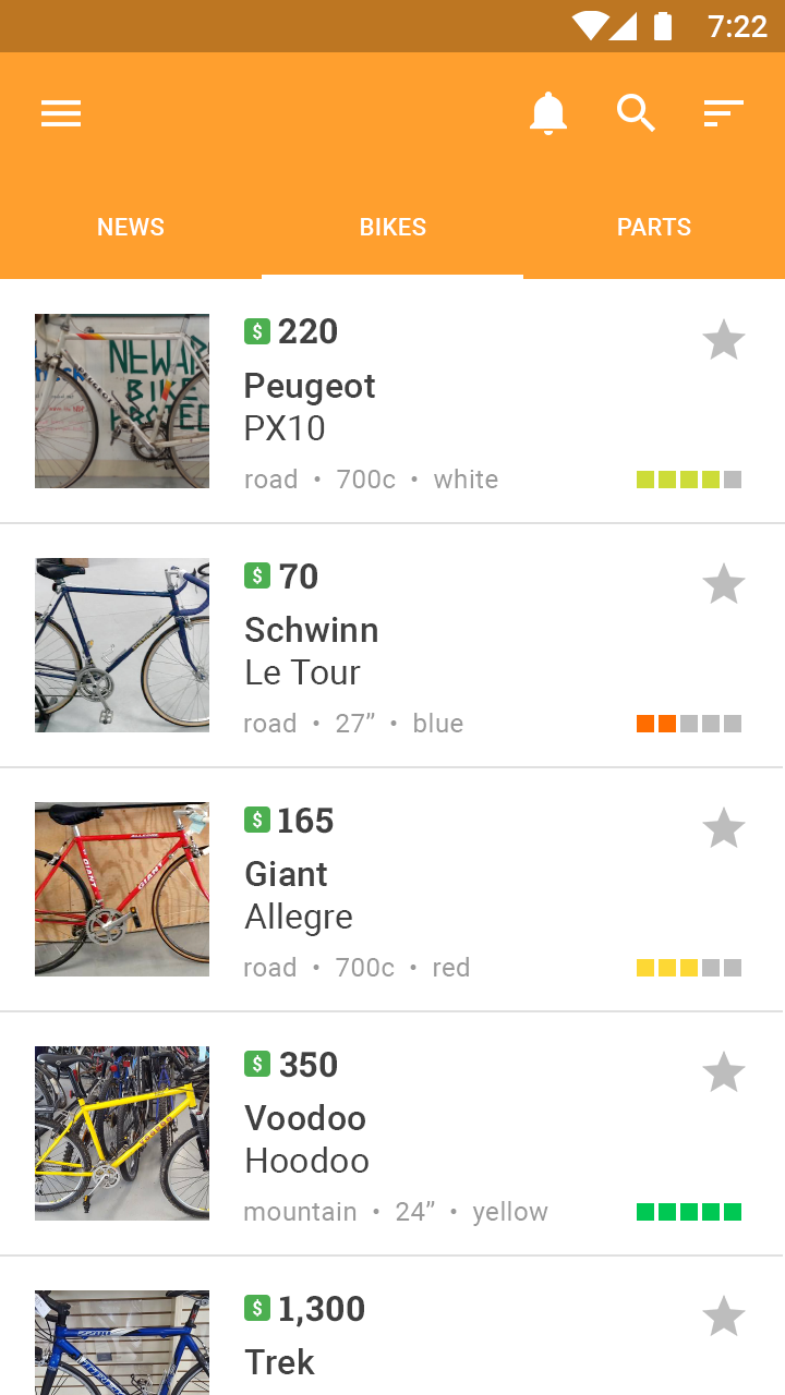 Bike inventory list
